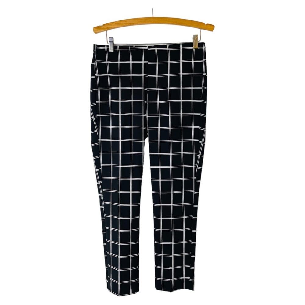 Adrianna Papell black white window pain plaid preppy stretch Academia pants 6